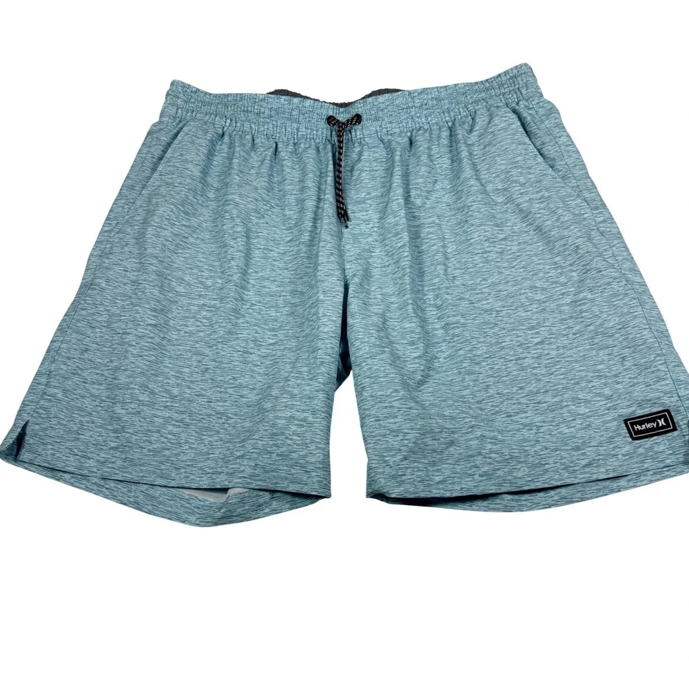 Hurley‎ swim Shorts XXL Blue Green elastic Waist Drawstring Mesh Liner pockets